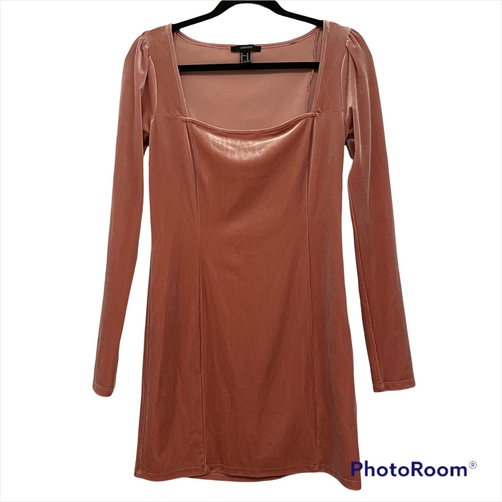Pink velvet square neck dress